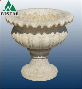 Modern round white granite stone flowerpot for garden
