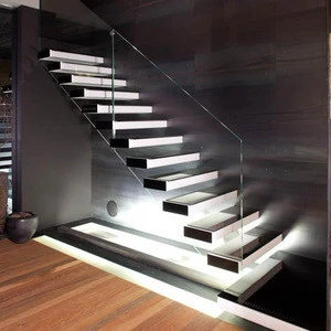 Modern style stringer hidden residential steel stairs wooden tread stair design floating staircase