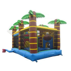 monkey coconut palm trees playground slide inflatable combo bouncers for kids