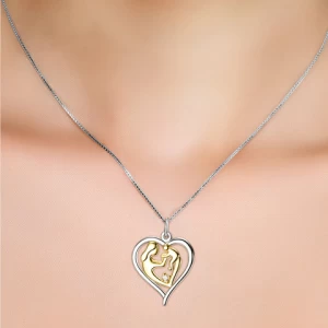 Mothers Day Necklace Mother and Child Heart Necklace Luxury Zircon 925 Sterling Silver Heart Pendant Necklace