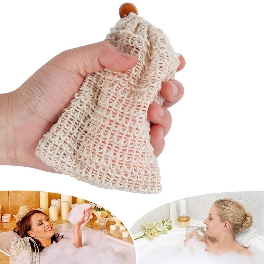Natural Fiber Drawstring Rich Foaming And Quick Dry Skin Exfoliating Soap Pouch bags for Shower Bath