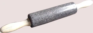 Natural granite stone rolling pin with wood handles