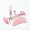 Natural rose quartz Roller and Gua Sha Gift Set essential oil bottle Real Jade Stone Face Massager kit