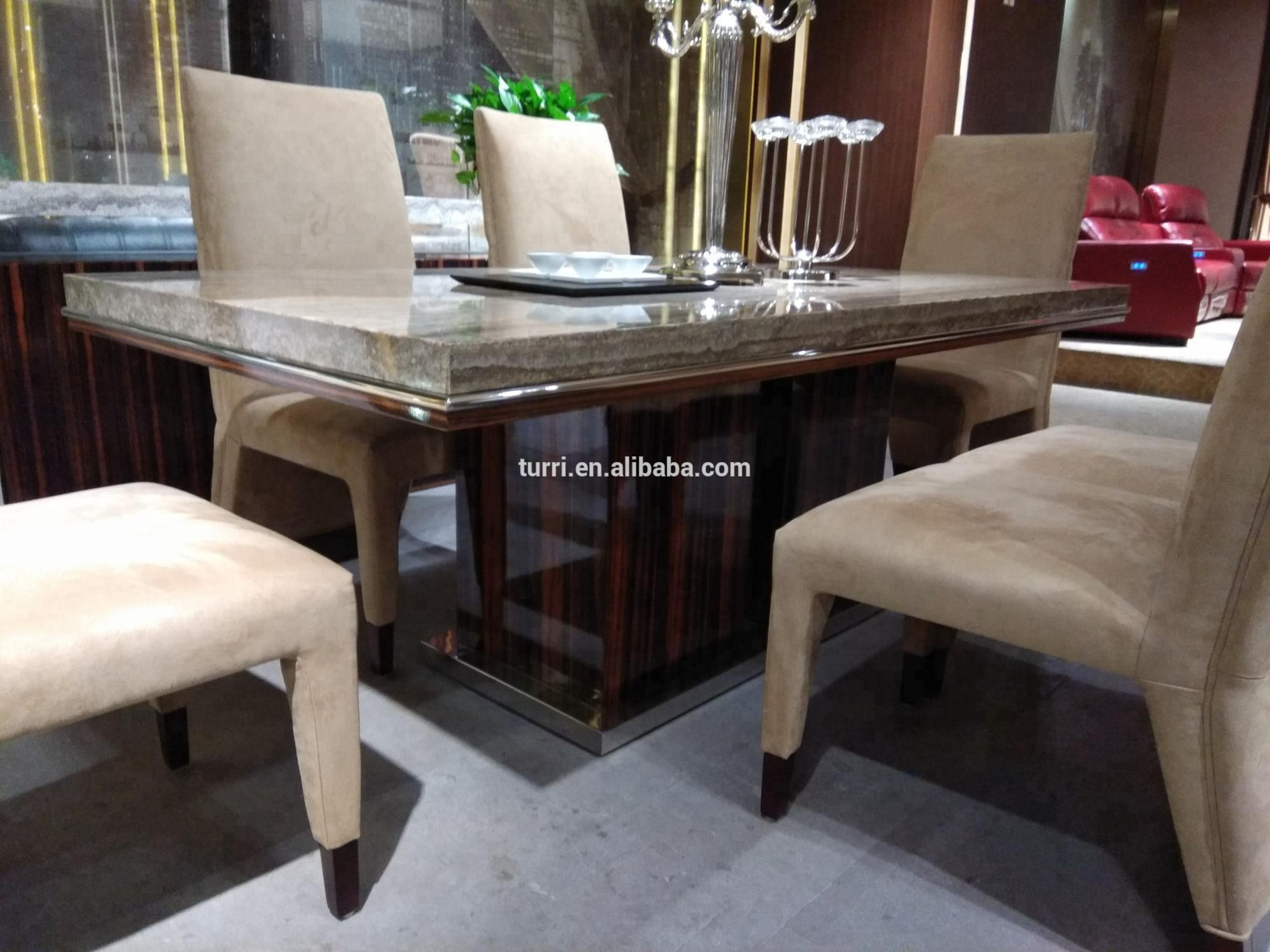 Buy Natural Travertine Stone Marble Top Wooden Base Dining Table ...