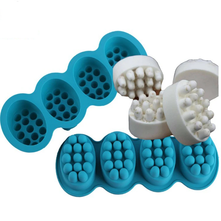 New 4-hole silicone soap mold oval massage soap mold soft hand soap mould