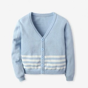 New design spring soft navy colour cotton stripes knit cardigan sweater children