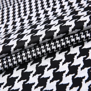 New houndstooth printed chinese satin fabric 100 polyester materials for clothes