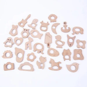 New organic natural wood kawaii animals shape baby teethers for infant baby