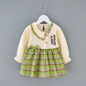 New Spring Plaid Polo Collar Bow Baby Girl Dress Princess Casual Frock Korean Dress 12M to 3 years Fall Baby Dress