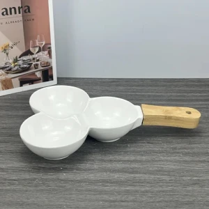 New White Plates Ceramic Snack Bowl with Handle Wholesale Kiln Fired Dipping Plate Dish Sustainable and Stocked Serving