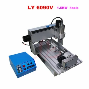 Newest 6090V 1.5KW 4axis CNC engraver with limit switch wood lathe for stone wood metal carving lathe