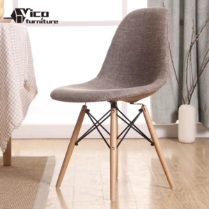 Nordic modern classic grey upholstery  modern fabric cover dining chair with wooden legs