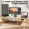 Oak Color MDF Dual Monitor Stand Riser, Computer Monitor Stands for 2 Monitors