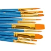 OEM 10 Pack Blue Artist Paint Brush Set Wood Brush with Nylon Wool for Watercolor Oil Paint