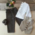 Organic 100% Cotton Double Gauze Muslin Boys Clothing Boho White Shirt