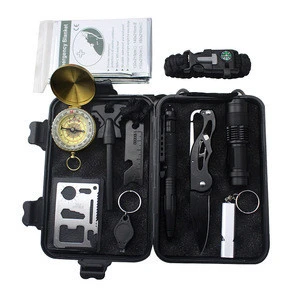 Outdoor Camping Hiking Survival Kit Portable Multi-Function Hand Tool Set Compass Fire Starter and Folding Blade Knife