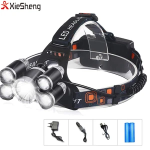 Outdoor Powerful Headlamp USB Rechargeable Headlamp 5 led T6 XPE Head Lights 18650 Lithium Head Lamps