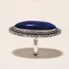 Oval Shape Design With Lapis Gemstone Silver Color Plane Simple Ring With Natural Brass Material Stone Ring