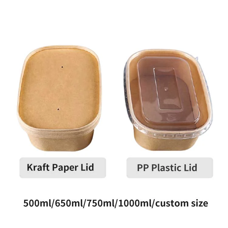 Paper Lunch Box With Transparent Plastic Lid Kraft Paper Cover
