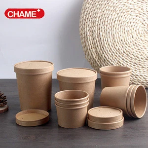 Paper microwavable food hot soup bowls, kraft paper soup cup for soup packaging