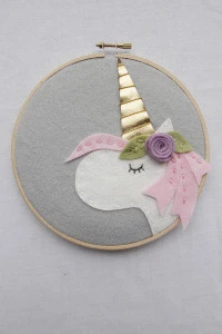 Personalized hanging wall decorative  felt Embroidery Hoop Unicorn Artwork factory for gift crafts