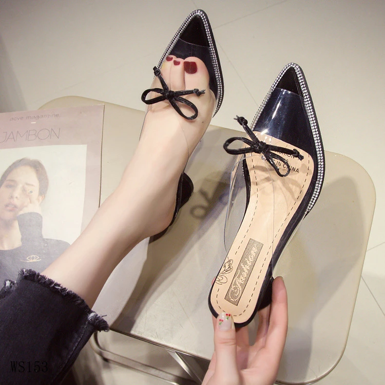 Pointed Toe Square Heel Women Clear Pumps Ladies Shoes