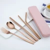 Portable Stainless Steel 304 Fork Spoon Chopsticks Cutlery Straw Set 2 buyers  Wheat Box