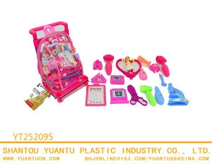 Pretend children toy pink plastic doctor PVC kitbag play set with doll