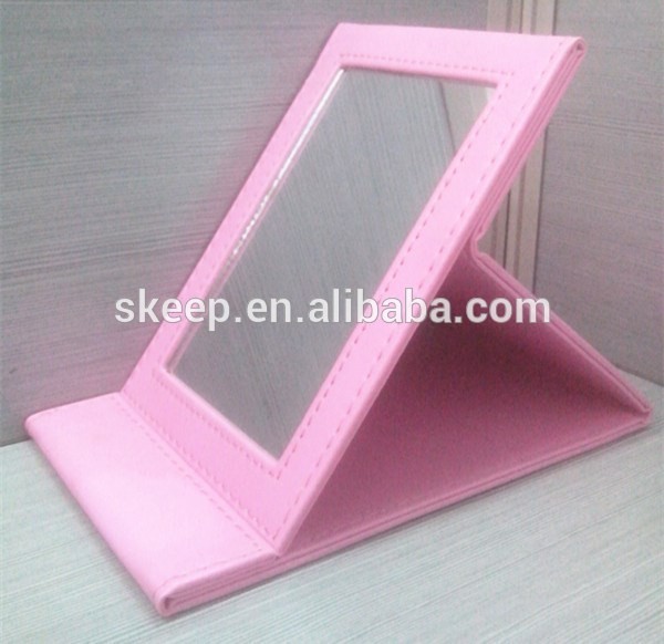 Promotional cheap metal PU pocket mirror, Stainless Steel Metal Mirror,makeupmirror for lady from China factory