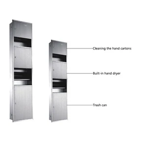 Public one machine embedded wall type vertical public bathroom stainless steel three-in-one hand towel box