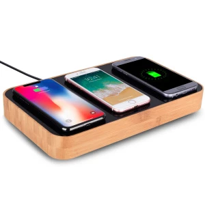 Qi fast wireless charging Station, 7 in 1 universal bamboo wireless phone charger station for iphone and Samsung