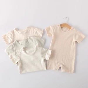 QK933 Organic colored cotton baby romper suit cotton mesh baby short-sleeved summer clothing