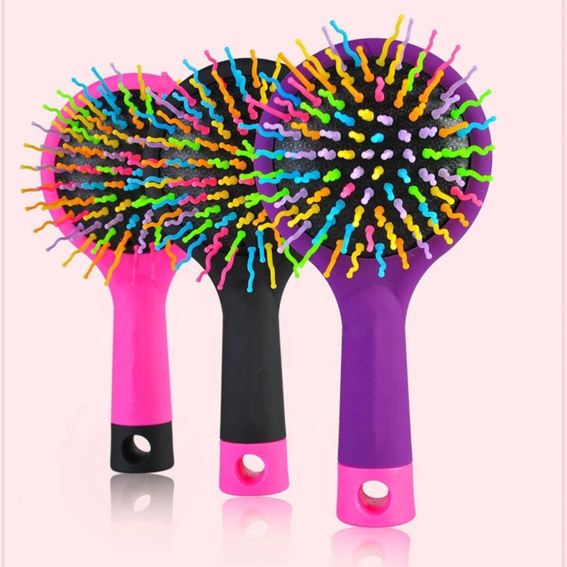 Rainbow Volume Anti-static Magic Detangler Hair Curl Straight Massage Comb Hair Brush Hair Care Styling Tools With Mirror