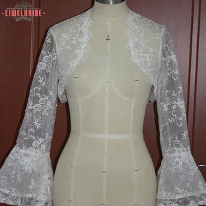 Real Image Elegant Long Sleeve Wedding Jackets Bridal Jacket Lace Bolero