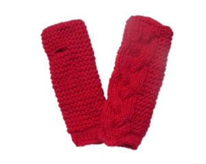 Red china big cable winter mitten without fingers