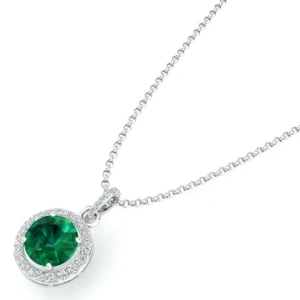 REYES Classic Shiny Round Cut 2.73 Carat Emerald Gemstone Pendants In 925 Sterling Silver Moissanite Charm Pendants For Women