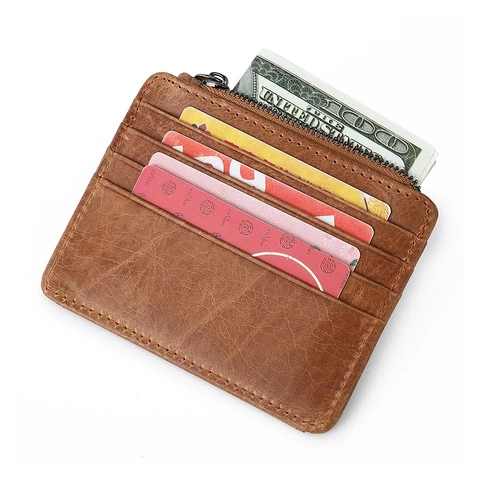 RFID Blocking Wallet Men Slim Genuine Leather Cards Holder Wallet Zipper Coins Wallet