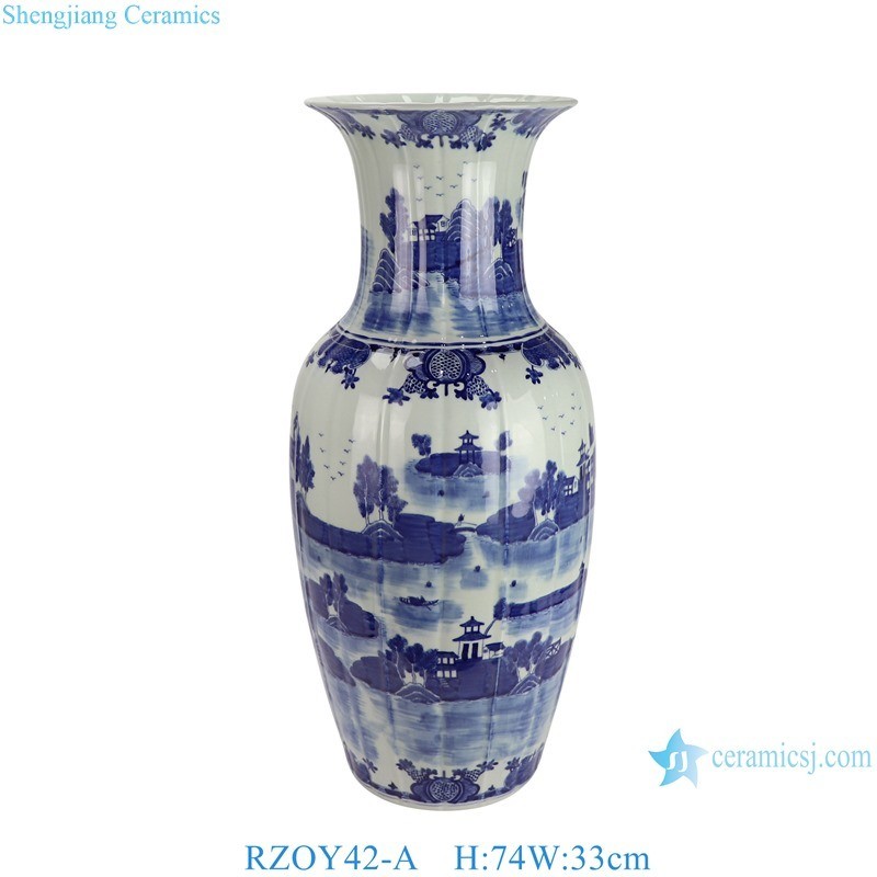 Rzoy42-a High-Quality Blue White Hand Painted Big Ceramic Vase for Home Decoration