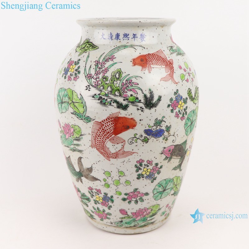Rzsy04 Jingdezhen Antique Famille Rose Fish and Alga Pattern Ceramic Vase