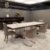 Sassuolo Italian modern rectangular table design luxury restaurant silver white dragon marble high-end dining table