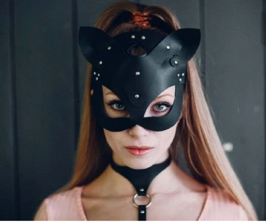 Sexy Girls Halloween Costume PU Leather Cat Mask for Club/Fancy Ball Stage Performance