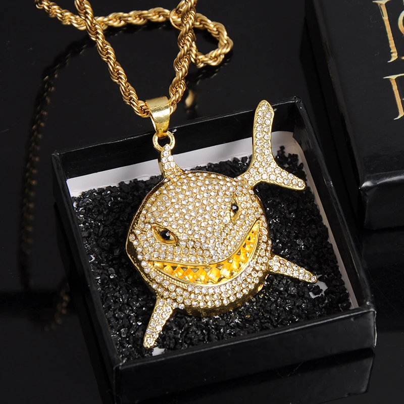 Shark Pendant Iced Out CZ Bling Bling Zircon Diamond Pendant Necklace White/Yellow Gold Plated Hip Hop Luxury Jewelry