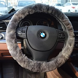 Sheepskin Steering Wheel Cover White+Brown