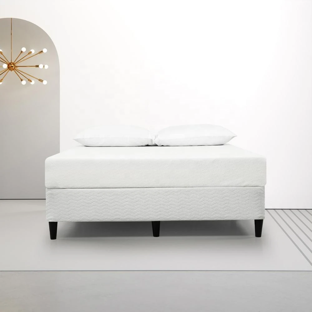 simple design box spring bed base upholstered fabric bed frame metal frame mattress foundation