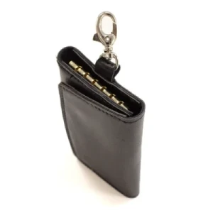 Small Fashion Tri Fold Black Holder Faux Leather Chain Key Wallet
