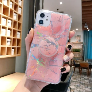 Soft TPU Silicone phone cases for iphone XS Max XR X with Bracket for iPhone 11pro max, Laser Marble Phone Case for iPhone XR Xs