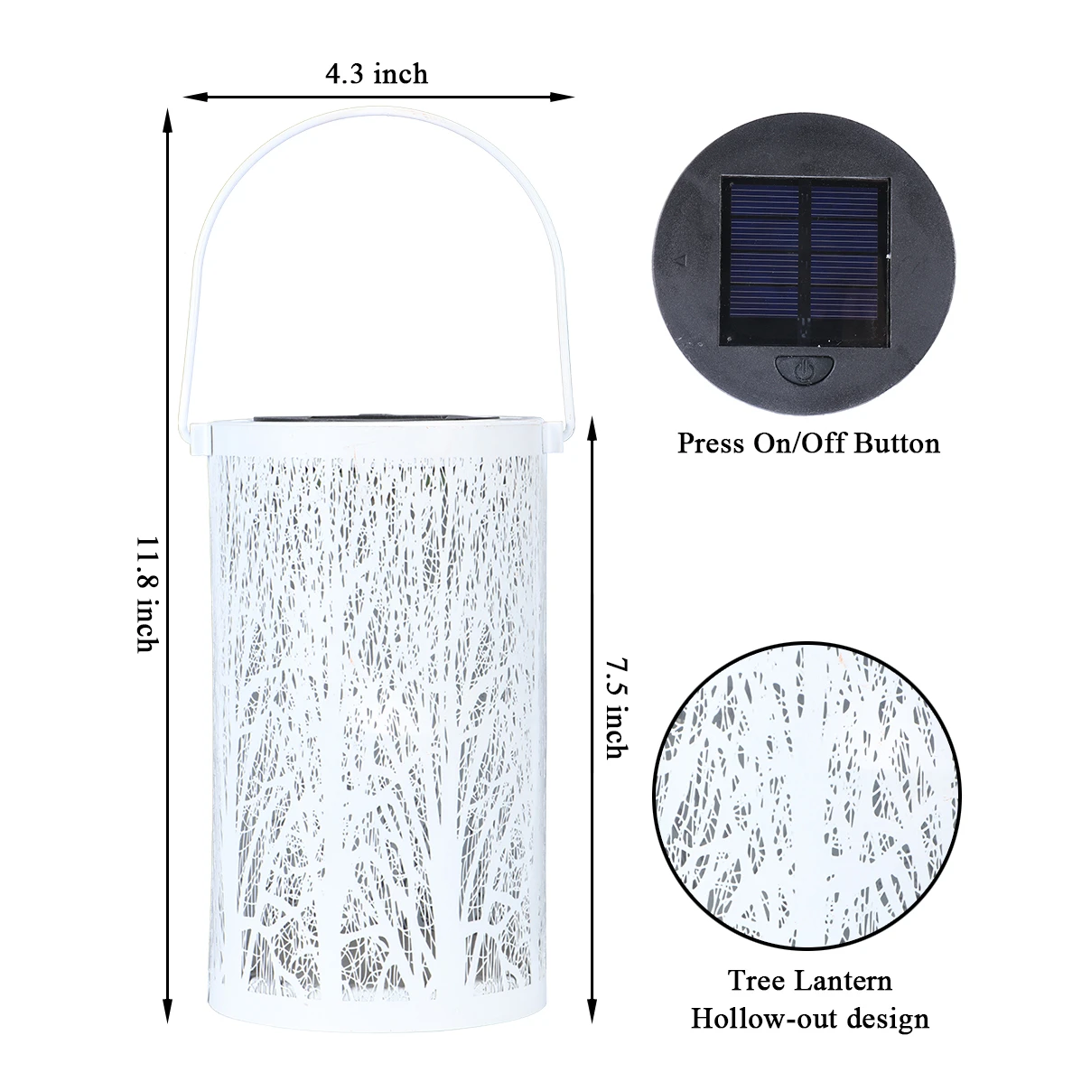 Solar panel LED light battery outdoor IP65 garden waterproof hanging metal lantern