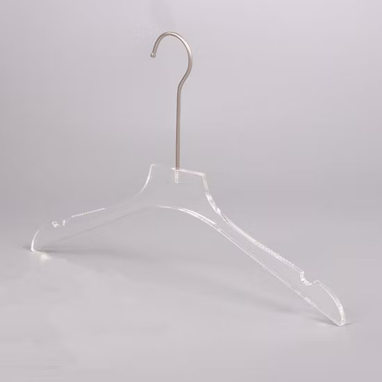 Import Acrylic Plexiglass Top Clothes Hangers with Metal Long Hook and Extra Wide Shoulders in Black/White/Blue Transparent Finish for Coats/Shirts/Blouse of Adult from China