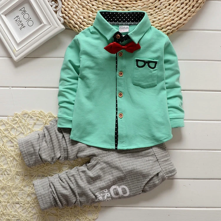 spring long sleeve baby clothing set clothes with glass pockets