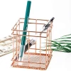 Square Shape Rose Gold Metal Wire Desktop Pencil Holder Pen Cup for Office School Home